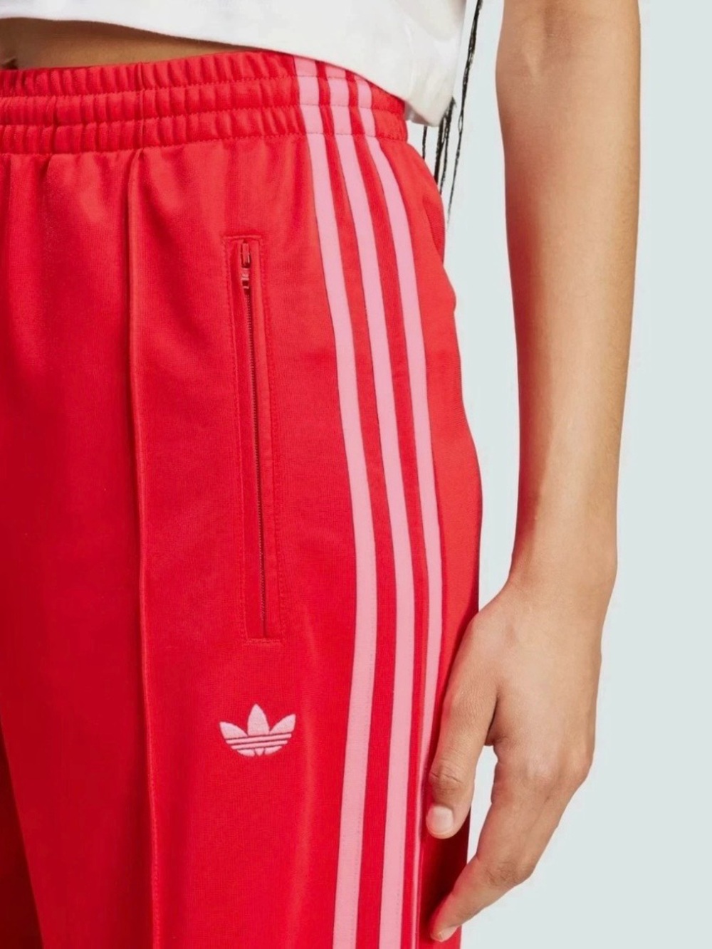 Adidas Adicolor Firebird Loose Track Pants Red & Pink With Zip Pockets/Hem - M
